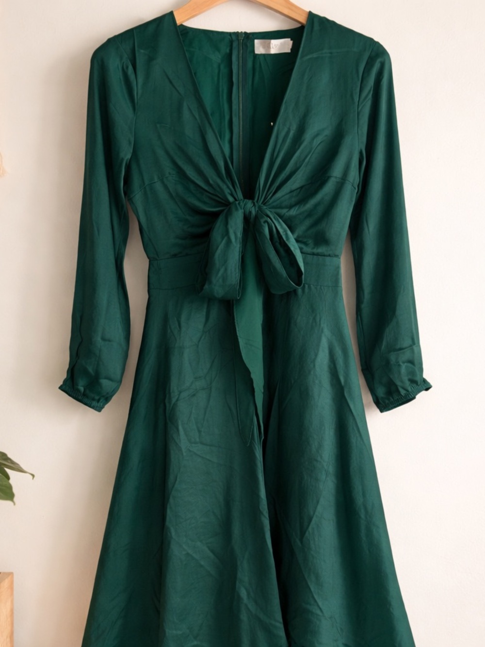 Tie-Front Long Sleeve Emerald Green Dress